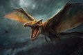 Pterodactyl on the hunt. Pterodactyl in flight Royalty Free Stock Photo