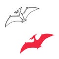 Pterodactyl vector silhouette and contour. Pteranodon dinosaur. Pterosaur isolated