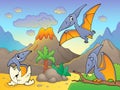Pterodactyls near volcano image 1 Royalty Free Stock Photo