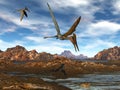 Pterodactylus flying upon water - 3D render