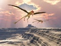 Pterosaur Peteinosaurus over a canyon landscape
