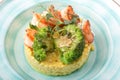 Ptitim with curry sauce shrimp and broccoli.