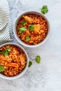 Ptitim stew with chicken and vegetables. Israeli traditional cuisine