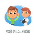 Ptosis of facial muscles medical concept. Vector illustration.