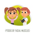 Ptosis of facial muscles medical concept. Vector illustration.