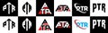 PTR letter logo design in six style. PTR polygon, circle, triangle, hexagon, flat and simple style with black and white color Royalty Free Stock Photo
