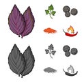 Ptrushka, black pepper, paprika, chili.Herbs and spices set collection icons in cartoon,monochrome style vector symbol