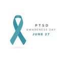 PTSD Awareness Day. June 27. Post Traumatic Stress Disorder. Teal ribbon. Vector illustration, flat design Royalty Free Stock Photo