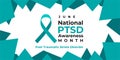 PTSD Awareness Month. National Post Traumatic Stress Disorder Month in June. Vector banner, poster, card for social media. The