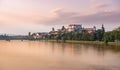 Ptuj, Slovenia, panoramic shot of oldest city in Slovenia with a castle overlooking the old town Royalty Free Stock Photo