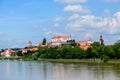 Ptuj, Slovenia, panoramic shot of oldest city in Slovenia with a castle overlooking the old town from a hill, clouds Royalty Free Stock Photo