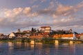 Ptuj, Slovenia, panoramic shot of oldest city in Slovenia with a castle overlooking the old town Royalty Free Stock Photo