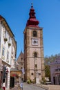 Ptuj, Town Tower with Orpheus Monument Royalty Free Stock Photo