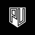 PU Logo monogram shield geometric black line inside white shield color design