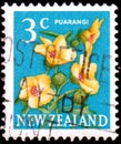 Puarangi or Venice Mallow Hibiscus trionum - New Zealand, circa 1967: postage stamp of the series Pictorial Definitives Royalty Free Stock Photo