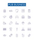 Pub Business Line Icons Signs Set. Design Collection Of Pub, Business, Bar, Alcohol, Brewery, Bottles, Menu, Drinks