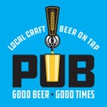 Pub Craft Beer Vector Design Emblem with beer tap. Royalty Free Stock Photo