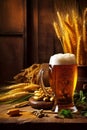 pub gold beverage glass alcohol beer lager pint foam drink. Generative AI. Royalty Free Stock Photo