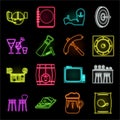 Pub, interior and equipment neon icons in set collection for design. Alcohol and food vector symbol stock web Royalty Free Stock Photo