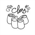 Pub logo template. Hand drawn beer mugs with Cheers lettering