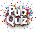 Pub quiz card with colorful confetti.