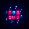Pub Quiz neon emblem. Exam concept. Outer glowing effect banner. Editable stroke. Vector illustration Royalty Free Stock Photo