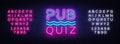 Pub Quiz night announcement poster vector design template. Quiz neon signboard, light banner. Pub quiz held in pub or Royalty Free Stock Photo