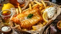 Pub Style Fish And Chips Served Old English Royalty Free Stock Photo