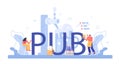 Pub typographic header. Barman serving beer and other alcoholic drinks Royalty Free Stock Photo