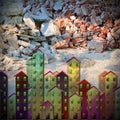Pubblic housing against a brick wall rubbles - conceptual image