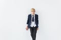 Puberty concept - Teenage boy portrait on a white background with copyspace. Royalty Free Stock Photo