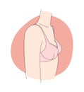 The puberty teenage girl and breast development. Wears pink bra