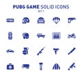 PUBG game glyph icons. Vector illustration of combat facilities. Solid design. Set 1 of icons