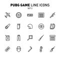 PUBG game line icons. Vector illustration of combat facilities. Linear design. The Set 2 of icons for PlayerUnknown`s