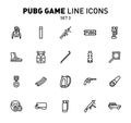 PUBG game line icons. Vector illustration of combat facilities. Linear design. The Set 3 of icons for PlayerUnknown`s Royalty Free Stock Photo