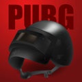 PUBG - PlayerUnknowns Battlegrounds Game. Realistic black vector helmet from Playerunknown s Battleground. Vector illustration on