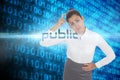 Public against shiny blue binary code on black background Royalty Free Stock Photo