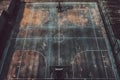 Public Basketball Court on a city street, view from the top. Royalty Free Stock Photo