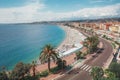 The public baths Plage de Castel and Plage des Ponchettes in the French city of Nice with the well known promenade quai des etats Royalty Free Stock Photo