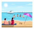 Public beach semi flat vector illustration