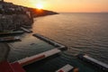 Public beach at sunset. Sorrento. Naples. Italy Royalty Free Stock Photo