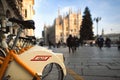 Public bicycles in the municipality of Milan. In Duomo square Royalty Free Stock Photo