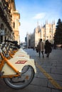 Public bicycles in the municipality of Milan. In Duomo square Royalty Free Stock Photo