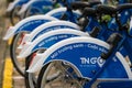 Public bike service launched in Ho Chi Minh City, install the mobile app on your smartphones and fill out personal information for Royalty Free Stock Photo