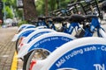 Public bike service launched in Ho Chi Minh City, install the mobile app on your smartphones and fill out personal information for Royalty Free Stock Photo