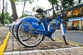 Public bike service launched in Ho Chi Minh City, install the mobile app on your smartphones and fill out personal information for Royalty Free Stock Photo