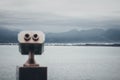 Coin operated binocular on the viewing platform in Antalya with blurred city and coast background. Royalty Free Stock Photo