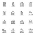 Public buildings line icons set