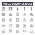 Public buildings line icons, signs, vector set, linear concept, outline illustration Royalty Free Stock Photo