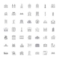 Public buildings linear icons, signs, symbols vector line illustration set Royalty Free Stock Photo